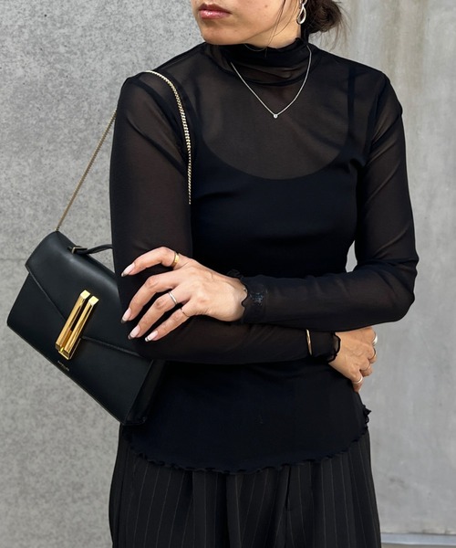 Rouge vif（ルージュヴィフ）の「【一部店舗限定】シアーカットソーチュールタートルプルオーバー（Tシャツ/カットソー・レディース・ブラック/グレー/アイボリー・フリー）」の2枚目の写真