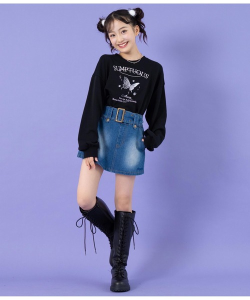 ANAP GiRL(アナップガール)の「アソートデザインクロップドトレーナー(スウェット・キッズ・ブラック/グレー/アイボリー・M/XS/S)」の21枚目の写真