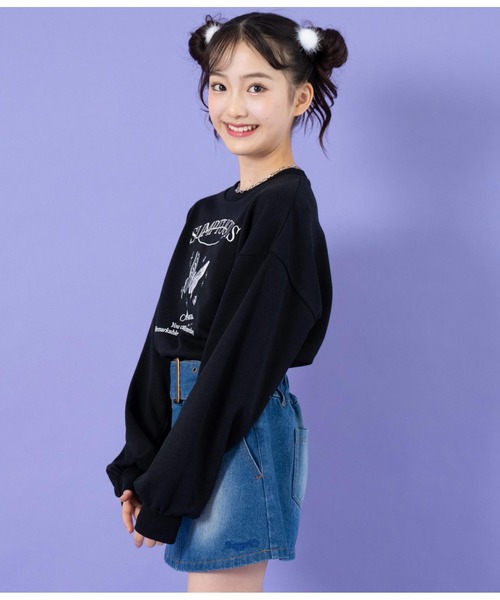 ANAP GiRL(アナップガール)の「アソートデザインクロップドトレーナー(スウェット・キッズ・ブラック/グレー/アイボリー・M/XS/S)」の18枚目の写真