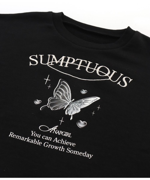 ANAP GiRL(アナップガール)の「アソートデザインクロップドトレーナー(スウェット・キッズ・ブラック/グレー/アイボリー・M/XS/S)」の11枚目の写真