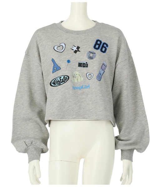 ANAP GiRL(アナップガール)の「アソートデザインクロップドトレーナー(スウェット・キッズ・ブラック/グレー/アイボリー・M/XS/S)」の8枚目の写真