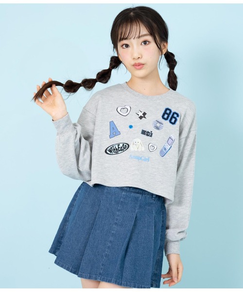 ANAP GiRL(アナップガール)の「アソートデザインクロップドトレーナー(スウェット・キッズ・ブラック/グレー/アイボリー・M/XS/S)」の4枚目の写真