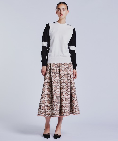 sov.ソブ ベージュ×ネイビーのバイカラーニット 