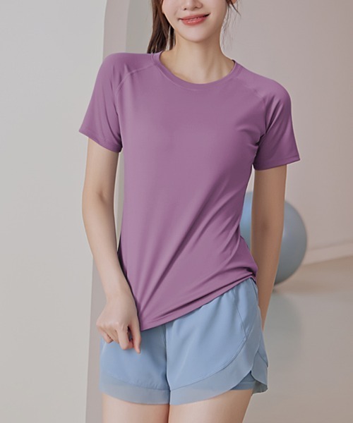 SAISON DE PAPILLON(セゾンドパピヨン)の「メッシュ切替前後丈差Tシャツドライシャツ(Tシャツ/カットソー・レディース・ブルー/パープル/グリーン/ブラック・M/XL/L)」の4枚目の写真