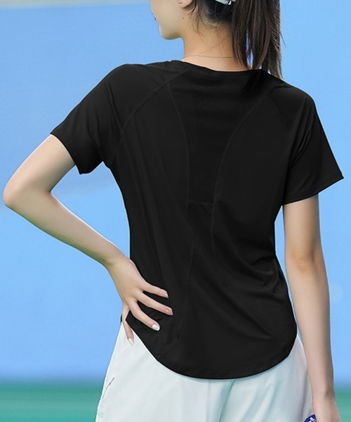 SAISON DE PAPILLON(セゾンドパピヨン)の「メッシュ切替前後丈差Tシャツドライシャツ(Tシャツ/カットソー・レディース・ブルー/パープル/グリーン/ブラック・M/XL/L)」の5枚目の写真