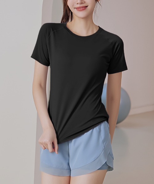 SAISON DE PAPILLON(セゾンドパピヨン)の「メッシュ切替前後丈差Tシャツドライシャツ(Tシャツ/カットソー・レディース・ブルー/パープル/グリーン/ブラック・M/XL/L)」の6枚目の写真