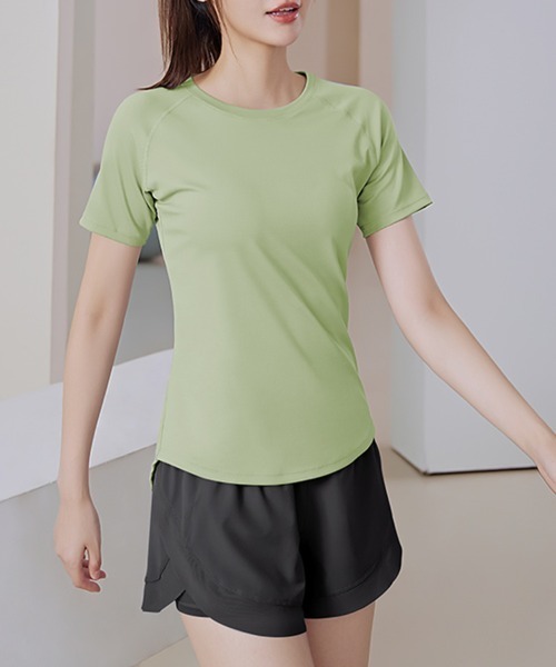 SAISON DE PAPILLON(セゾンドパピヨン)の「メッシュ切替前後丈差Tシャツドライシャツ(Tシャツ/カットソー・レディース・ブルー/パープル/グリーン/ブラック・M/XL/L)」の9枚目の写真