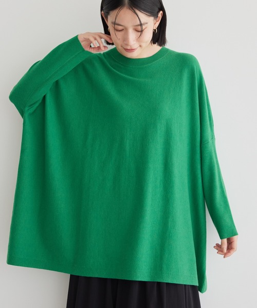 AMERICAN HOLIC（アメリカンホリック）の「バイパチポンチョライクBIGニットチュニック（チュニック・レディース・グレイッシュベージュ/グリーン/ストライプ/ブルー/チャコールグレー・FREE）」の4枚目の写真
