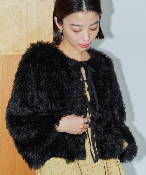 LIENCOEUR（リアンクール）の「2wayフェザーカーデ（ニット/セーター・レディース・ブラック/ブルー・FREE）」の7枚目の写真