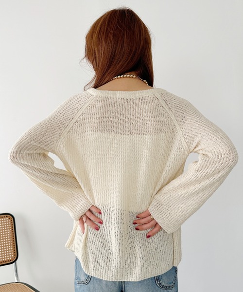 un+frame(アンフレーム)の「vneck knits tops/Vネッククロシェニットトップス(Tシャツ/カットソー・レディース・アイボリー/ホワイト/ブラウン・FREE)」の22枚目の写真