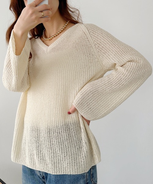 un+frame(アンフレーム)の「vneck knits tops/Vネッククロシェニットトップス(Tシャツ/カットソー・レディース・アイボリー/ホワイト/ブラウン・FREE)」の18枚目の写真