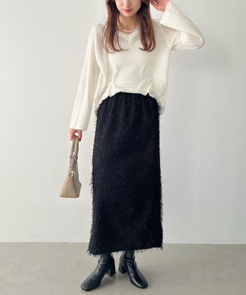 un+frame(アンフレーム)の「vneck knits tops/Vネッククロシェニットトップス(Tシャツ/カットソー・レディース・アイボリー/ホワイト/ブラウン・FREE)」の11枚目の写真