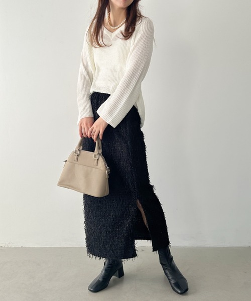 un+frame(アンフレーム)の「vneck knits tops/Vネッククロシェニットトップス(Tシャツ/カットソー・レディース・アイボリー/ホワイト/ブラウン・FREE)」の12枚目の写真