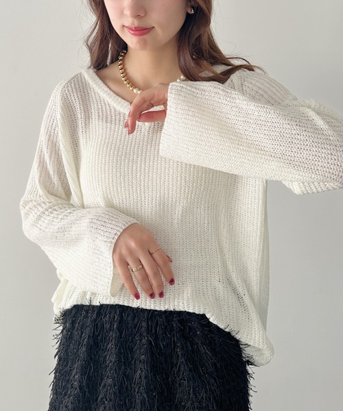 un+frame(アンフレーム)の「vneck knits tops/Vネッククロシェニットトップス(Tシャツ/カットソー・レディース・アイボリー/ホワイト/ブラウン・FREE)」の6枚目の写真