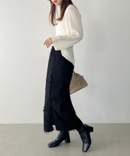 un+frame(アンフレーム)の「vneck knits tops/Vネッククロシェニットトップス(Tシャツ/カットソー・レディース・アイボリー/ホワイト/ブラウン・FREE)」の13枚目の写真