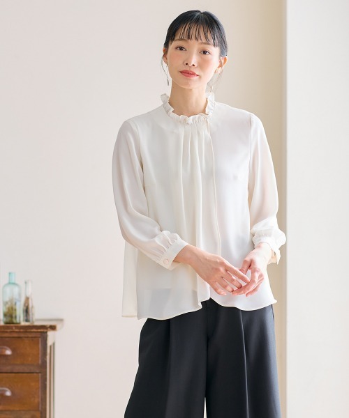 Neina（ネイナ）の「【入学式・卒業式・フォーマル】フリル衿ブラウスワイドパンツスーツ3点セット（ジャケット＋ブラウス＋パンツ）｜大きいサイズ有〔Neina〕（スーツセット・レディース・ブラック系/グレー系・LL/3L/M/L/S/4L/5L）」の13枚目の写真