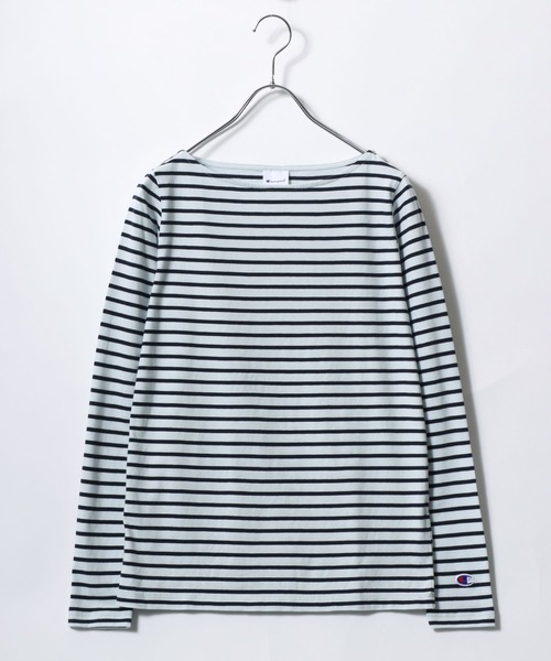 Champion(チャンピオン)の「Champion(チャンピオン)ボートネックボーダーロングスリーブTシャツ /長袖プルオーバートップス レディース(Tシャツ/カットソー・レディース・ホワイト/ネイビー/ライトブルー/ブラウン/レッド系その他/イエロー系その他・M/L)」の4枚目の写真