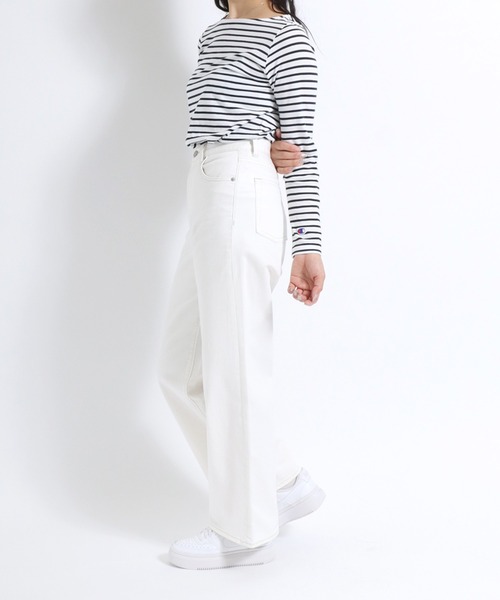 Champion(チャンピオン)の「Champion(チャンピオン)ボートネックボーダーロングスリーブTシャツ /長袖プルオーバートップス レディース(Tシャツ/カットソー・レディース・ホワイト/ネイビー/ライトブルー/ブラウン/レッド系その他/イエロー系その他・M/L)」の12枚目の写真