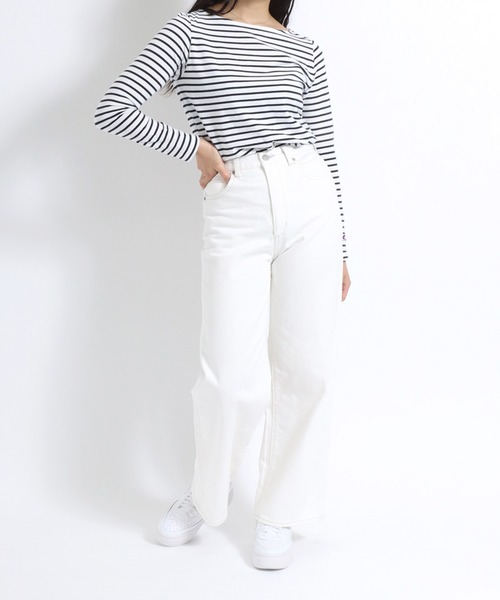 Champion(チャンピオン)の「Champion(チャンピオン)ボートネックボーダーロングスリーブTシャツ /長袖プルオーバートップス レディース(Tシャツ/カットソー・レディース・ホワイト/ネイビー/ライトブルー/ブラウン/レッド系その他/イエロー系その他・M/L)」の13枚目の写真