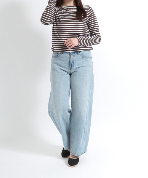 Champion(チャンピオン)の「Champion(チャンピオン)ボートネックボーダーロングスリーブTシャツ /長袖プルオーバートップス レディース(Tシャツ/カットソー・レディース・ホワイト/ネイビー/ライトブルー/ブラウン/レッド系その他/イエロー系その他・M/L)」の14枚目の写真
