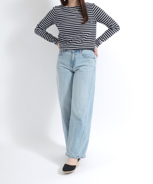 Champion(チャンピオン)の「Champion(チャンピオン)ボートネックボーダーロングスリーブTシャツ /長袖プルオーバートップス レディース(Tシャツ/カットソー・レディース・ホワイト/ネイビー/ライトブルー/ブラウン/レッド系その他/イエロー系その他・M/L)」の22枚目の写真