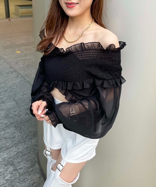 SPIRALGIRL(スパイラルガール)の「ギャザーカシュクールブラウス(シャツ/ブラウス・レディース・ホワイト/パープル/ブラック・FREE)」の3枚目の写真