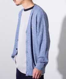 【GLOSTER/グロスター】フレンチブルドッグ刺繍 リネン混 カーディガン Vネック