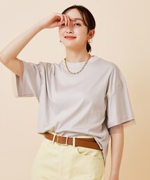 ◆【汗ジミ目立ちにくい／５分袖／ゆったりシルエット】チュールドッキング プルオーバー