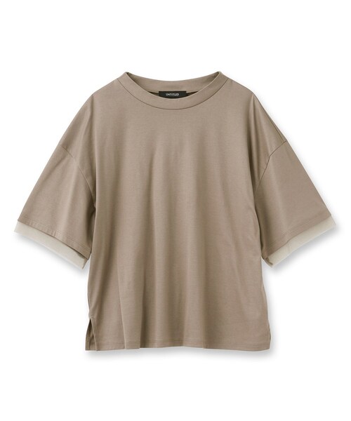 UNTITLED（アンタイトル）の「◆【汗ジミ目立ちにくい／５分袖／ゆったりシルエット】チュールドッキング プルオーバー（Tシャツ/カットソー・レディース・ライトグレー/グリーン/ブラック/カーキ・00/02/04/44/48/50）」の5枚目の写真