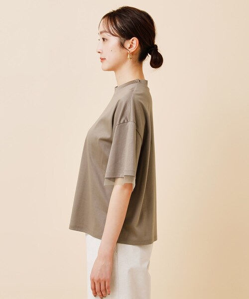 UNTITLED（アンタイトル）の「◆【汗ジミ目立ちにくい／５分袖／ゆったりシルエット】チュールドッキング プルオーバー（Tシャツ/カットソー・レディース・ライトグレー/グリーン/ブラック/カーキ・00/02/04/44/48/50）」の7枚目の写真