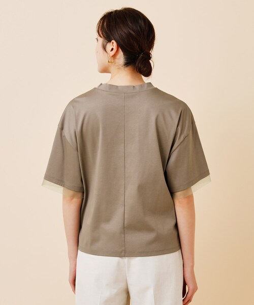 UNTITLED（アンタイトル）の「◆【汗ジミ目立ちにくい／５分袖／ゆったりシルエット】チュールドッキング プルオーバー（Tシャツ/カットソー・レディース・ライトグレー/グリーン/ブラック/カーキ・00/02/04/44/48/50）」の8枚目の写真