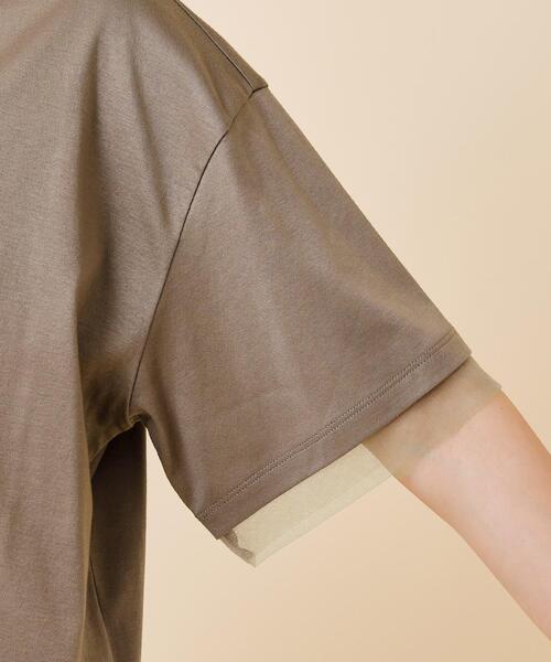 UNTITLED（アンタイトル）の「◆【汗ジミ目立ちにくい／５分袖／ゆったりシルエット】チュールドッキング プルオーバー（Tシャツ/カットソー・レディース・ライトグレー/グリーン/ブラック/カーキ・00/02/04/44/48/50）」の10枚目の写真