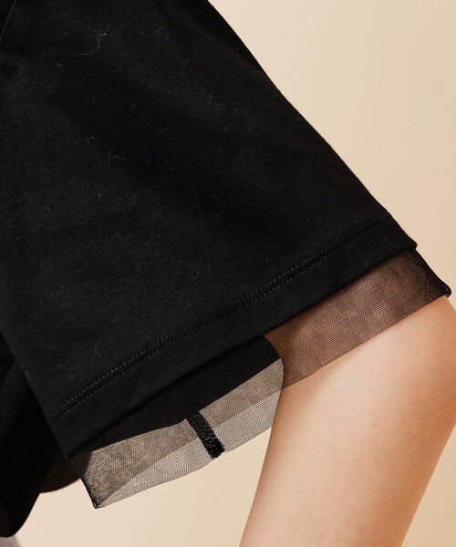 UNTITLED（アンタイトル）の「◆【汗ジミ目立ちにくい／５分袖／ゆったりシルエット】チュールドッキング プルオーバー（Tシャツ/カットソー・レディース・ライトグレー/グリーン/ブラック/カーキ・00/02/04/44/48/50）」の19枚目の写真