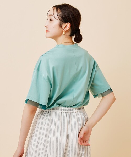 UNTITLED（アンタイトル）の「◆【汗ジミ目立ちにくい／５分袖／ゆったりシルエット】チュールドッキング プルオーバー（Tシャツ/カットソー・レディース・ライトグレー/グリーン/ブラック/カーキ・00/02/04/44/48/50）」の21枚目の写真