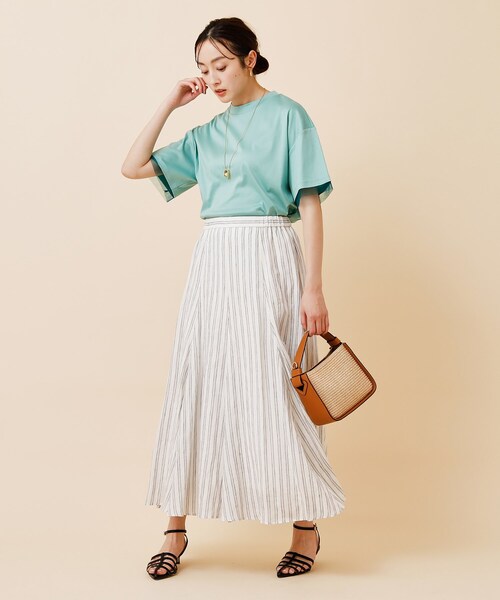 UNTITLED（アンタイトル）の「◆【汗ジミ目立ちにくい／５分袖／ゆったりシルエット】チュールドッキング プルオーバー（Tシャツ/カットソー・レディース・ライトグレー/グリーン/ブラック/カーキ・00/02/04/44/48/50）」の22枚目の写真