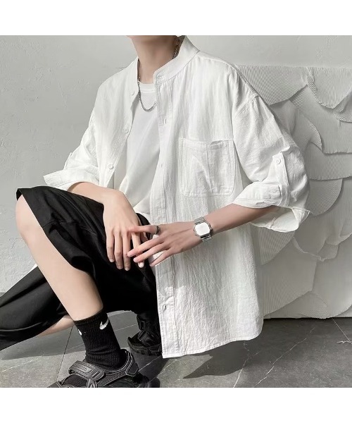 リムアーク　ロールアップシャツ　オープンカラーシャツ　トロミブラウス セール】ワッシャーロールアップシャツ（シャツ/ブラウス）｜A