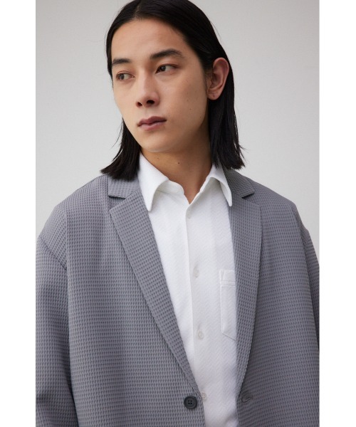 AZUL by moussy(アズールバイマウジー)の「ワッフルストレッチジャケット(テーラードジャケット・メンズ・ブラック/グレー・MEDIUM/LARGE)」の3枚目の写真