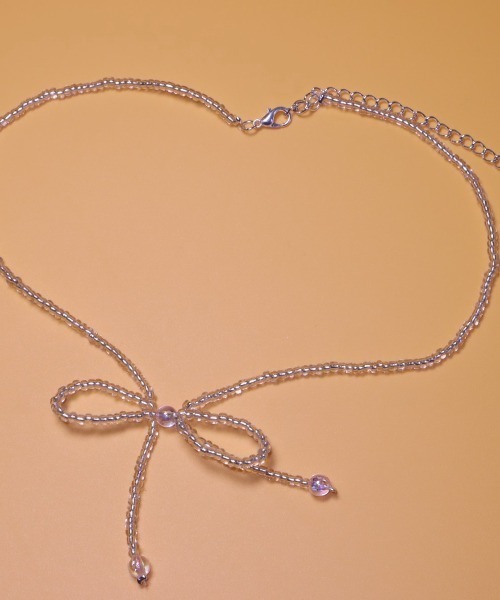 LAC-VERT（ラック・ヴェール）の「ビーズリボンネックレス/チョーカー（ネックレス・レディース・クリア/レッド/ブラック・FREE）」の4枚目の写真