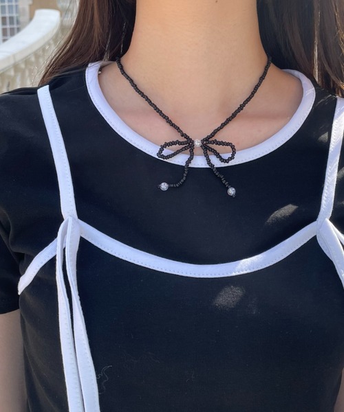 LAC-VERT（ラック・ヴェール）の「ビーズリボンネックレス/チョーカー（ネックレス・レディース・クリア/レッド/ブラック・FREE）」の9枚目の写真