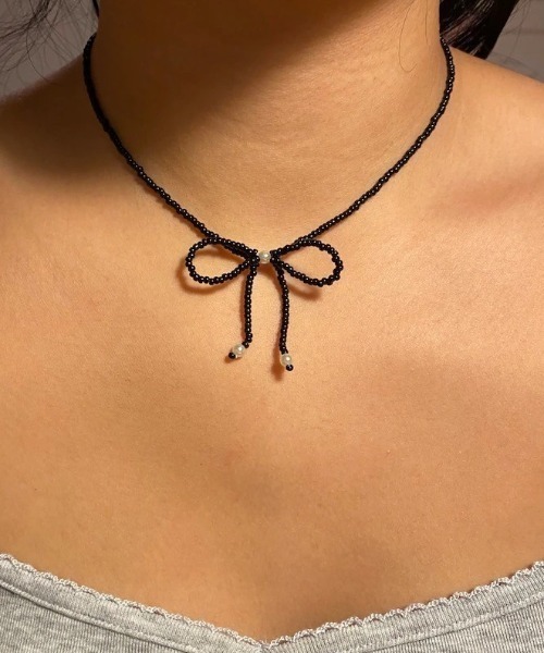 LAC-VERT（ラック・ヴェール）の「ビーズリボンネックレス/チョーカー（ネックレス・レディース・クリア/レッド/ブラック・FREE）」の12枚目の写真