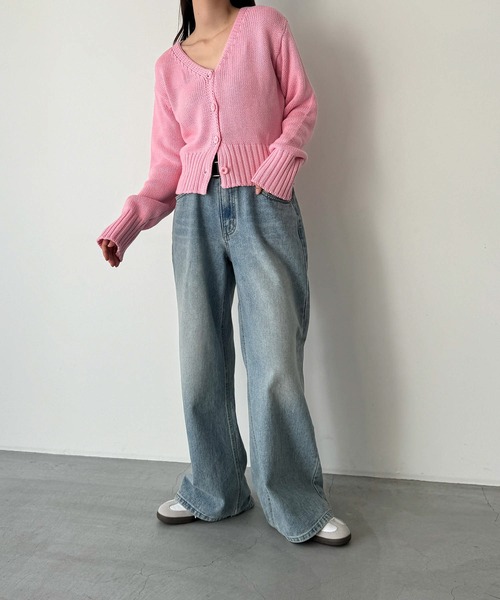 CANAL JEAN(キャナルジーン)の「El mar コットンVネックニットカーディガン(カーディガン/ボレロ・レディース・ネイビー/ピンク/アイボリー/ライトグリーン・ONE SIZE)」の5枚目の写真