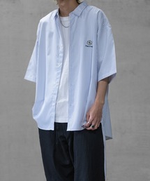 JOHN'S CLOSET | 【a】サイドシャーリング フラワーエンブロイダリー ルーズサイズ ブロードストライプ 半袖シャツ(シャツ/ブラウス)
