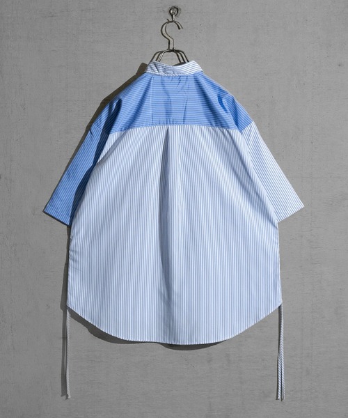 JOHN'S CLOSET(ジョンズクローゼット)の「【a】サイドシャーリング フラワーエンブロイダリー ルーズサイズ ブロードストライプ 半袖シャツ(シャツ/ブラウス・メンズ・ホワイト/ブルー/その他・MEDIUM/LARGE)」の6枚目の写真