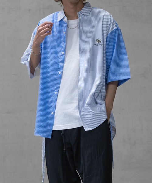 JOHN'S CLOSET(ジョンズクローゼット)の「【a】サイドシャーリング フラワーエンブロイダリー ルーズサイズ ブロードストライプ 半袖シャツ(シャツ/ブラウス・メンズ・ホワイト/ブルー/その他・MEDIUM/LARGE)」の13枚目の写真