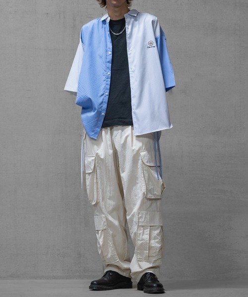 JOHN'S CLOSET(ジョンズクローゼット)の「【a】サイドシャーリング フラワーエンブロイダリー ルーズサイズ ブロードストライプ 半袖シャツ(シャツ/ブラウス・メンズ・ホワイト/ブルー/その他・MEDIUM/LARGE)」の16枚目の写真
