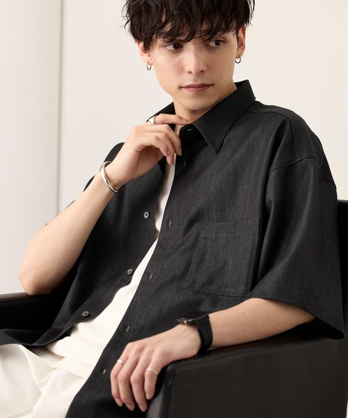 美品 MOTOR モーター レーヨン 半袖シャツ ネイビー Lサイズ MOTOR / モーター「RAYON SHORT SLEEVE OPEN COLLAR SHIRTS