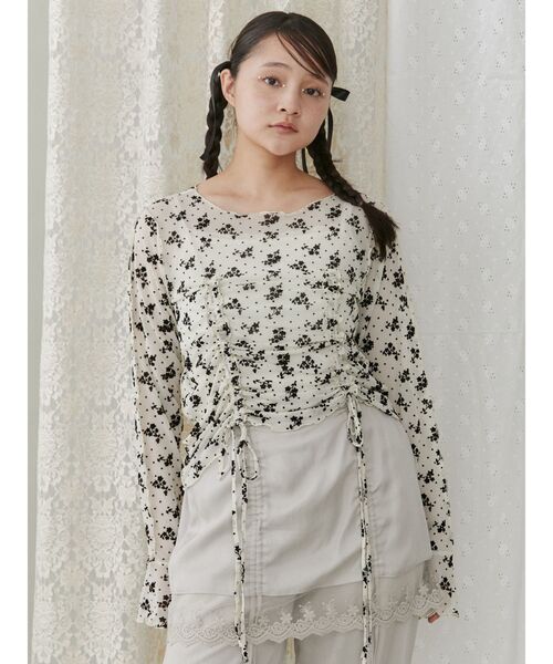 merry jenny（メリージェニー）の「flower dotドロストトップス（Tシャツ/カットソー・レディース・ブラック/アイボリー・FREE）」の3枚目の写真