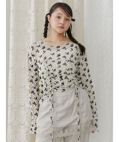merry jenny（メリージェニー）の「flower dotドロストトップス（Tシャツ/カットソー・レディース・ブラック/アイボリー・FREE）」の5枚目の写真