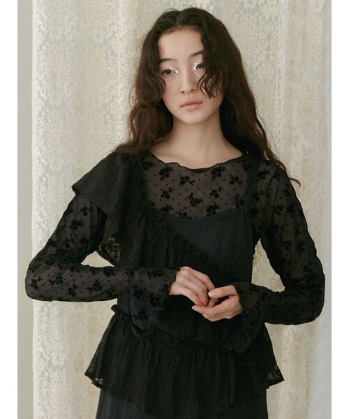 merry jenny（メリージェニー）の「flower dotドロストトップス（Tシャツ/カットソー・レディース・ブラック/アイボリー・FREE）」の7枚目の写真