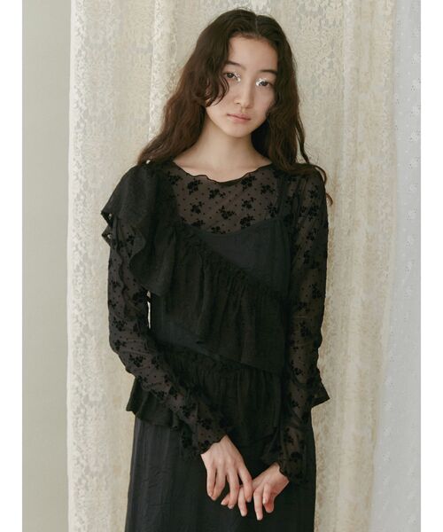 merry jenny（メリージェニー）の「flower dotドロストトップス（Tシャツ/カットソー・レディース・ブラック/アイボリー・FREE）」の8枚目の写真